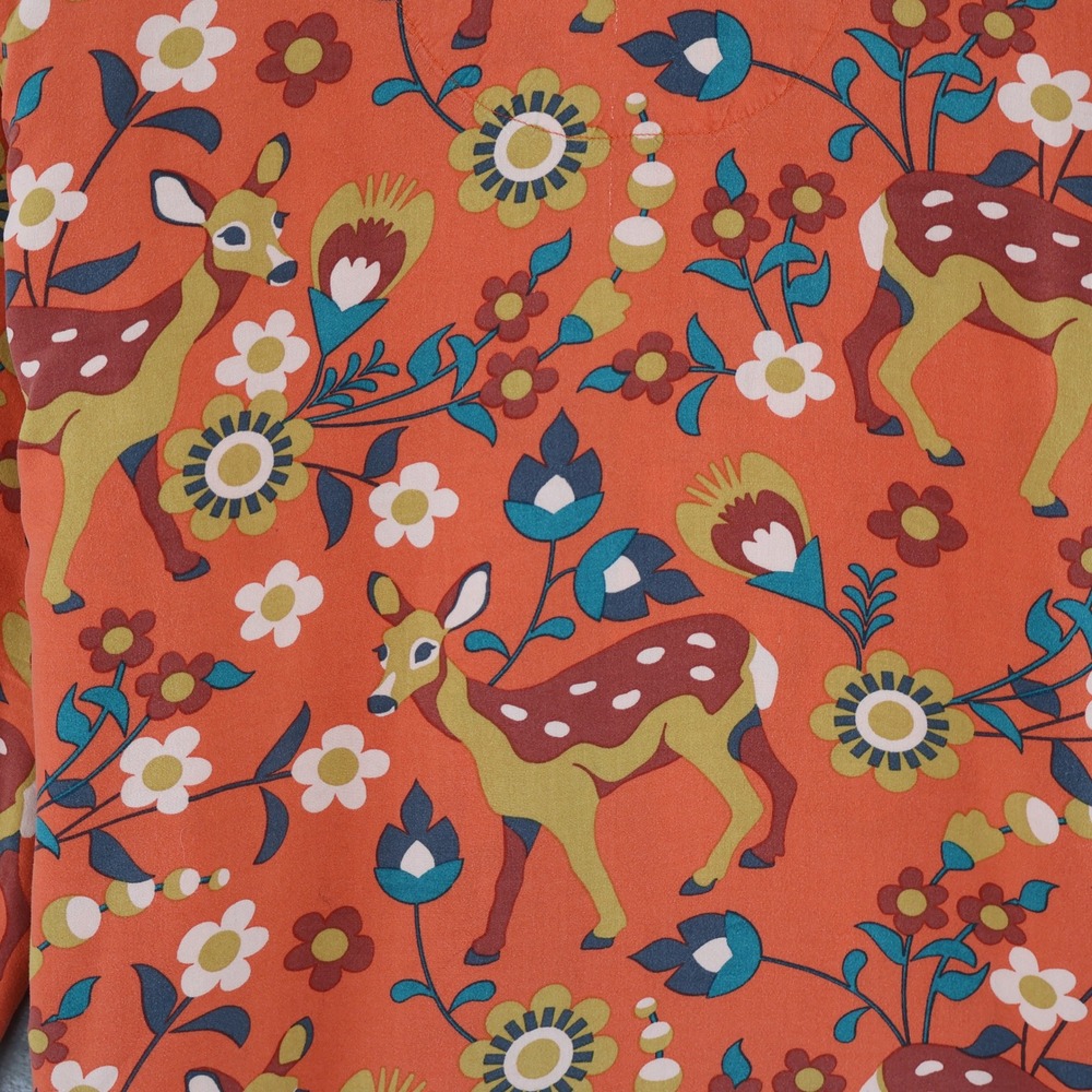 Powder Deer Floral Pajama Top Womens M Orange Fauna Cabincore Indie‎ Boho Twee - Picture 9 of 16